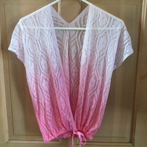 Pink Ombre Tie-Front Short Sleeve Cardigan